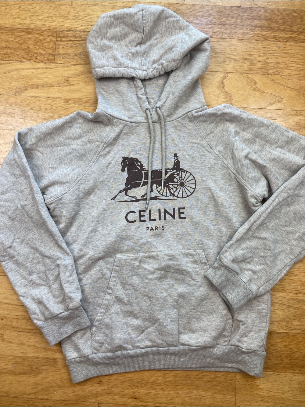 Celine Paris Cashmere Blend Hoodie Horse Carriage Women’s Size Medium Tan Brown